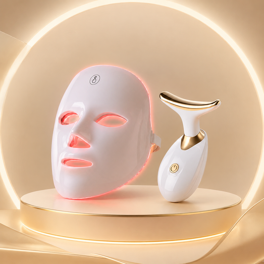 PACK MASCARA FACIAL LED + MASAJEADOR DE CUELLO Y PAPADA CON VIBRACIÓN